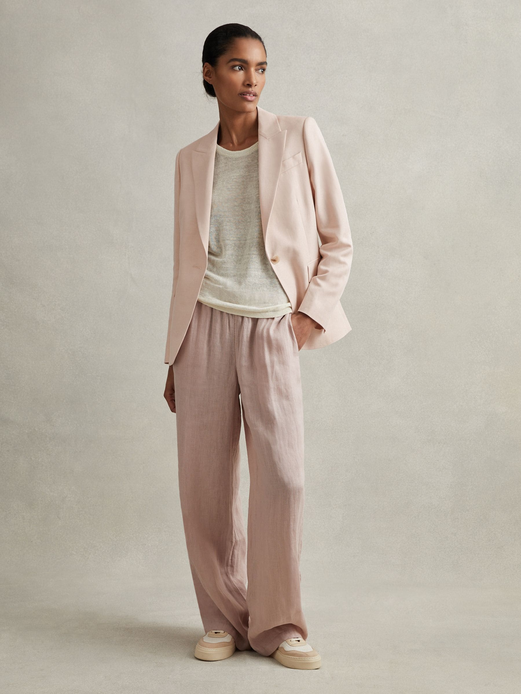 Buy Reiss Dusty Pink Cleo Garment Dyed Wide Leg 100% Linen