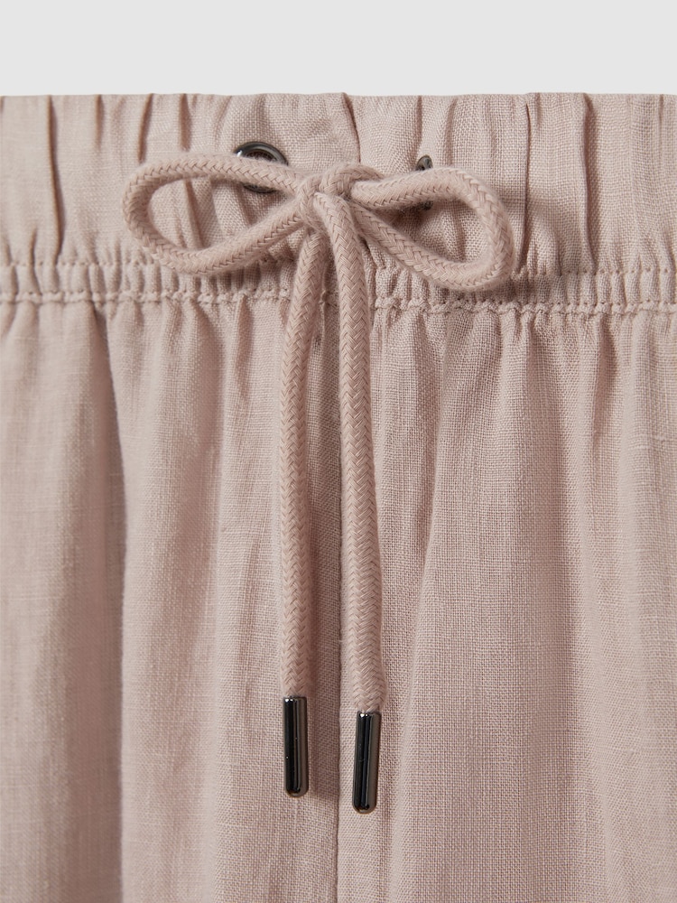 Reiss Dusty Pink Cleo Garment Dyed Wide Leg 100% Linen Trousers - Image 6 of 6