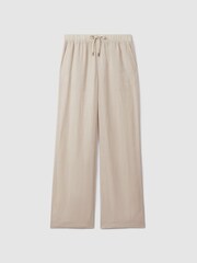 Reiss Oatmeal Cleo Garment Dyed Wide Leg 100% Linen Trousers - Image 2 of 6