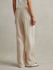 Reiss Oatmeal Cleo Garment Dyed Wide Leg 100% Linen Trousers - Image 5 of 6