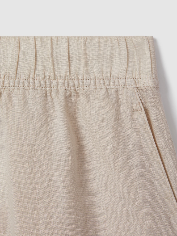Reiss Oatmeal Cleo Garment Dyed Wide Leg 100% Linen Trousers - Image 6 of 6