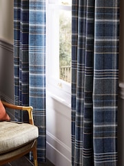 Blue Brushed Check Super Thermal Eyelet Curtains - Image 4 of 6