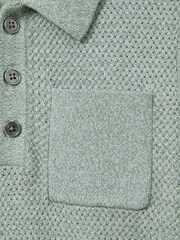 Reiss Sage Melange Demetri 13-14 yrs Textured Cotton Polo Shirt - Image 4 of 4