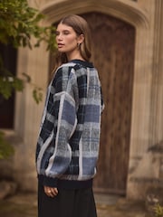 Blue Check Statement Pattern Button Front Knitted Cardigan - Image 2 of 7