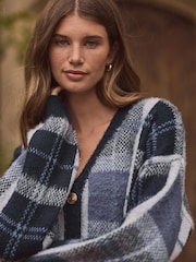 Blue Check Statement Pattern Button Front Knitted Cardigan - Image 4 of 7