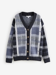 Blue Check Statement Pattern Button Front Knitted Cardigan - Image 5 of 7