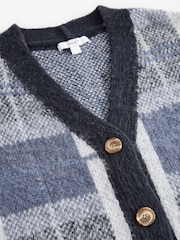 Blue Check Statement Pattern Button Front Knitted Cardigan - Image 6 of 7
