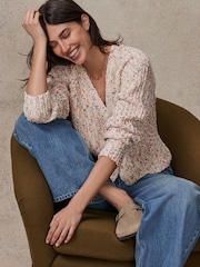 Ecru Cream Multicolour Neppy Button Through V-Neck Chunky Knitted Cardigan - Image 1 of 8