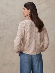 Ecru Cream Multicolour Neppy Button Through V-Neck Chunky Knitted Cardigan - Image 4 of 8