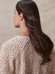 Ecru Cream Multicolour Neppy Button Through V-Neck Chunky Knitted Cardigan - Image 5 of 8