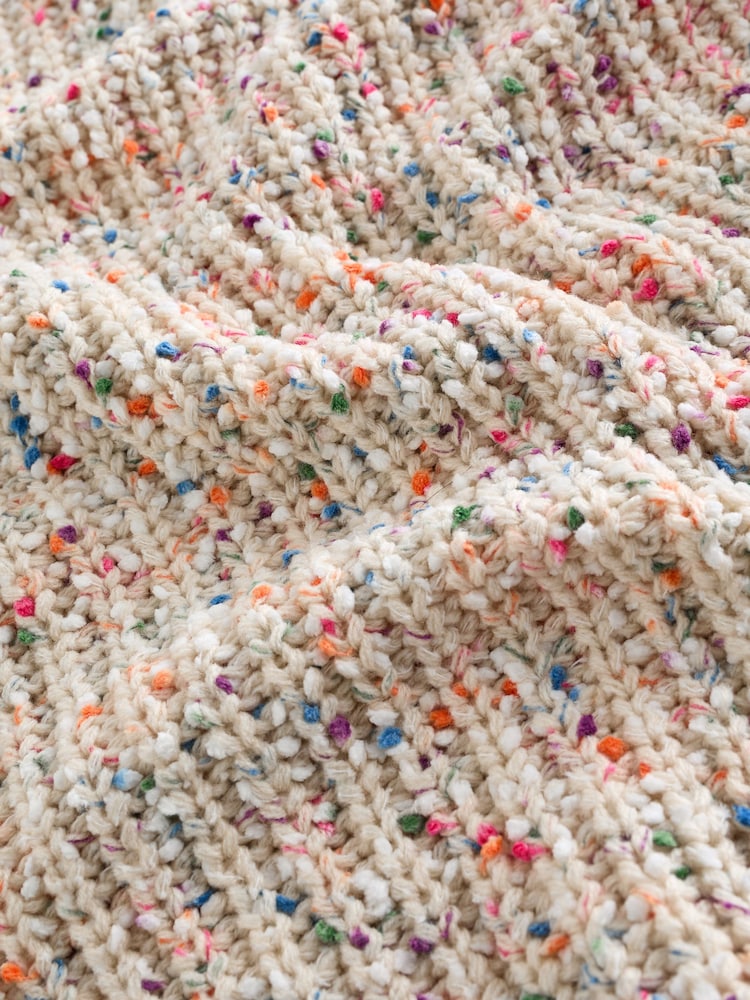 Ecru Cream Multicolour Neppy Button Through V-Neck Chunky Knitted Cardigan - Image 8 of 8