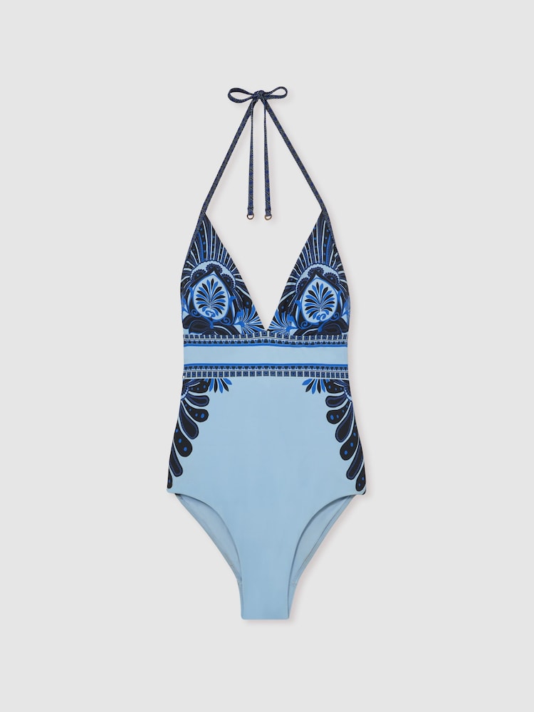Reiss Blue Oe Monica Halterneck Printed Swimsuit - Image 2 of 6