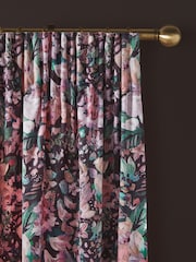 Black/Pink Rustic Romance Floral Velvet Pencil Pleat Lined Curtains - Image 1 of 4