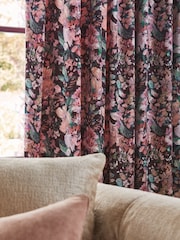 Black/Pink Rustic Romance Floral Velvet Pencil Pleat Lined Curtains - Image 4 of 4