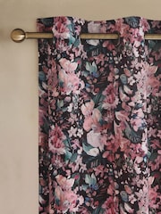 Black/Pink Rustic Romance Floral Velvet Eyelet Lined Curtains - Image 1 of 4