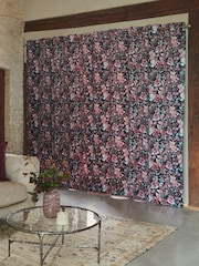 Black/Pink Rustic Romance Floral Velvet Eyelet Lined Curtains - Image 3 of 4
