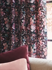 Black/Pink Rustic Romance Floral Velvet Eyelet Lined Curtains - Image 4 of 4