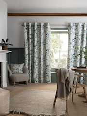 Blue Isla Floral Print Super Thermal 100% Cotton Eyelet Curtains - Image 5 of 8