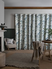 Blue Isla Floral Print Super Thermal 100% Cotton Eyelet Curtains - Image 6 of 8