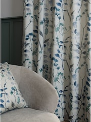 Blue Isla Floral Print Super Thermal 100% Cotton Eyelet Curtains - Image 7 of 8