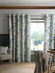 Blue Isla Floral Print Super Thermal 100% Cotton Eyelet Curtains - Image 8 of 8