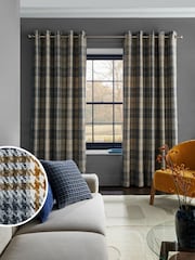 Cortinas forradas com ilhós de xadrez em tecido Dogtooth - Imagem 2 de 4