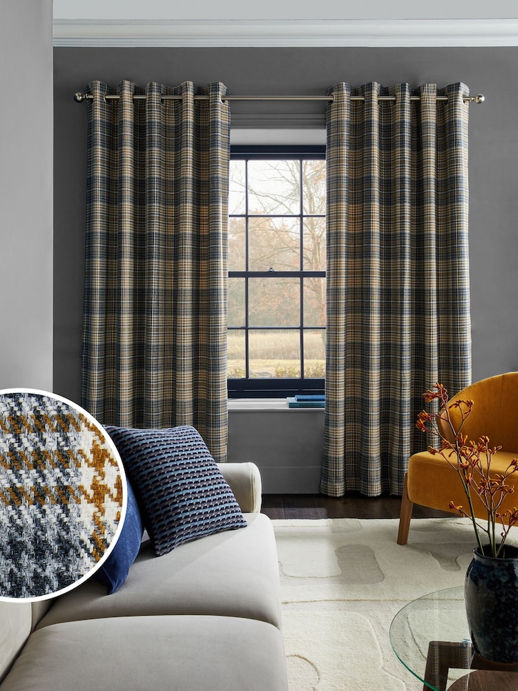 Cortinas forradas com ilhós de xadrez em tecido Dogtooth - Imagem 2 de 4