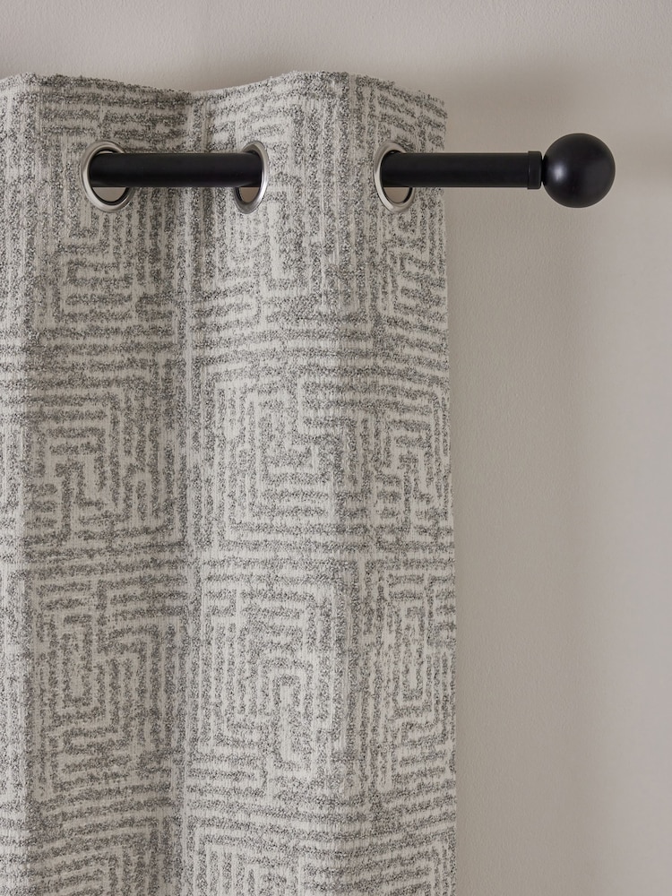 Grey Textured Maze Jacquard Eyelet Lined Curtains - Image 1 of 5