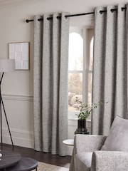 Grey Textured Maze Jacquard Eyelet Lined Curtains - Image 2 of 5