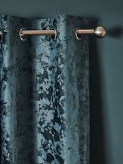 Teal Blue Floral Frosted Velvet Blackout Eyelet Curtains - Image 1 of 7