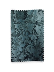 Teal Blue Floral Frosted Velvet Blackout Eyelet Curtains - Image 6 of 7