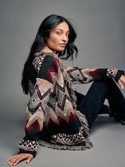 Multi Patterned Soft Touch Fringe Knitted Wrap Cardigan - Image 1 of 8