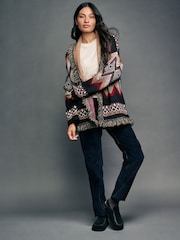 Multi Patterned Soft Touch Fringe Knitted Wrap Cardigan - Image 4 of 8