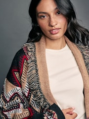Multi Patterned Soft Touch Fringe Knitted Wrap Cardigan - Image 5 of 8