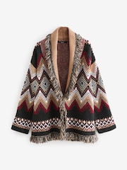 Multi Patterned Soft Touch Fringe Knitted Wrap Cardigan - Image 6 of 8