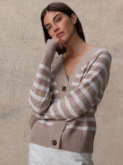 nevtralne barve/bež črtast; progast - 100% Lambswool Soft Touch z gumbi po celotni dolžini pletena jopa - Slika 2 iz 4