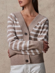 nevtralne barve/bež črtast; progast - 100% Lambswool Soft Touch z gumbi po celotni dolžini pletena jopa - Slika 4 iz 4