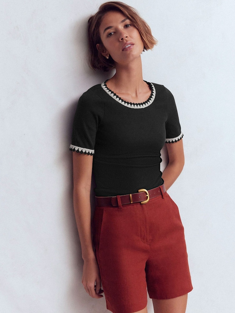 Boden Black Maddie Trim Detail T-Shirt - Image 1 of 5 Boden Black Maddie Trim Detail T-Shirt - Image 1 of 5