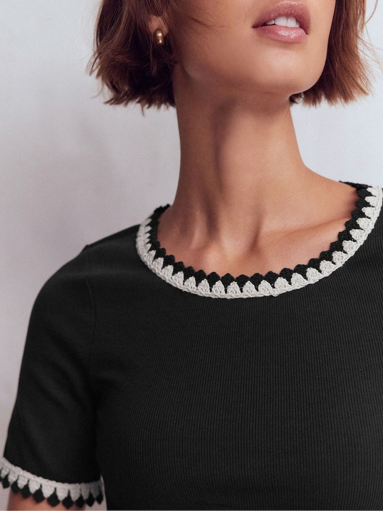 Boden Black Maddie Trim Detail T-Shirt - Image 2 of 5 Boden Black Maddie Trim Detail T-Shirt - Image 2 of 5