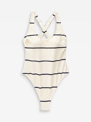 Ecru/Navy Stripe Rib Scoop Tummy Control Swimsuit - Image 6 of 6