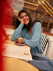 Blue Multicolour Neppy Button Through V-Neck Chunky Knitted Cardigan - Image 2 of 8