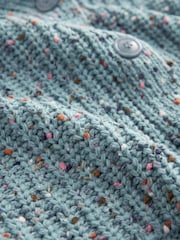 Blue Multicolour Neppy Button Through V-Neck Chunky Knitted Cardigan - Image 8 of 8