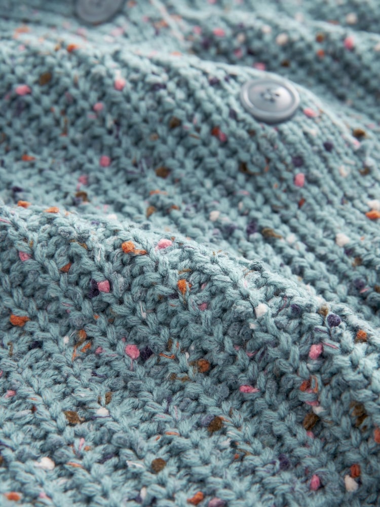 Blue Multicolour Neppy Button Through V-Neck Chunky Knitted Cardigan - Image 8 of 8