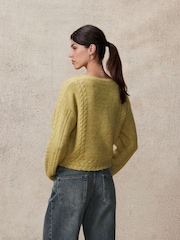 Rumena - Sparkle pentlja Button Cable Knitted pletena jopa - Slika 2 iz 3