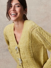 Rumena - Sparkle pentlja Button Cable Knitted pletena jopa - Slika 3 iz 3