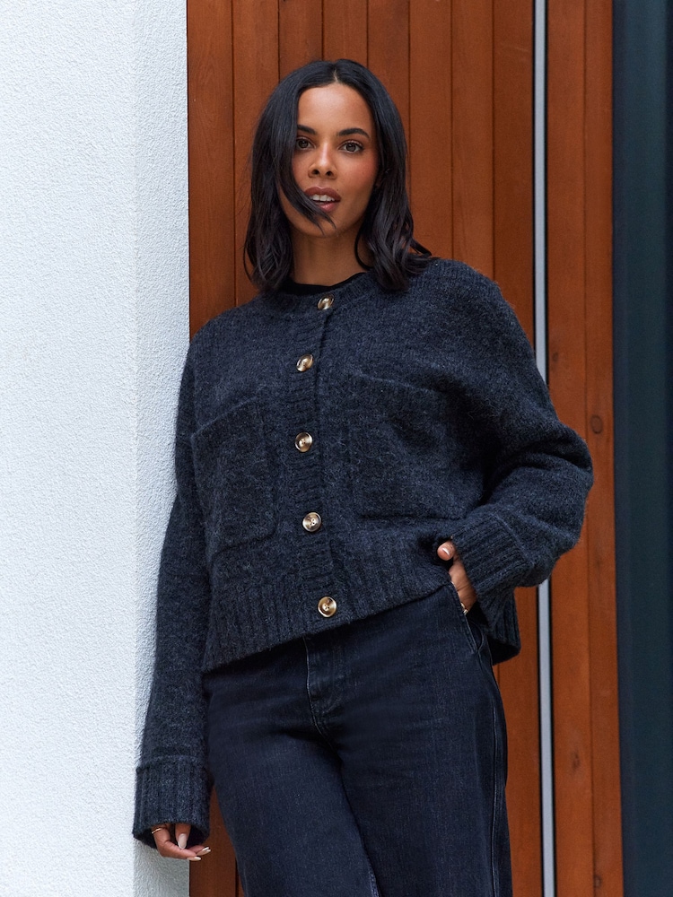 Rochelle Humes Grey Soft Touch Button Up Pocket Knitted Cardigan - Image 1 of 6