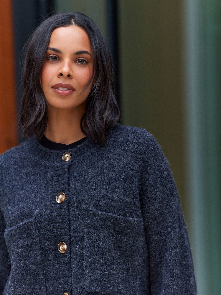 Rochelle Humes Grey Soft Touch Button Up Pocket Knitted Cardigan - Image 3 of 6