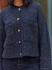 Rochelle Humes Grey Soft Touch Button Up Pocket Knitted Cardigan - Image 4 of 6