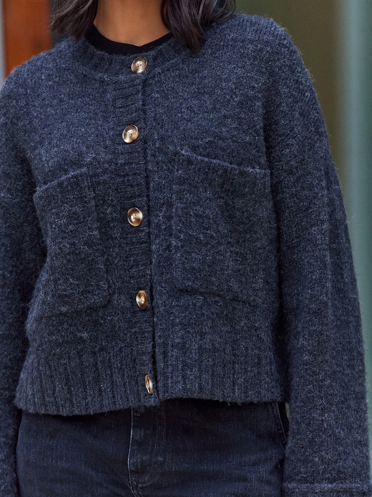 Rochelle Humes Grey Soft Touch Button Up Pocket Knitted Cardigan - Image 4 of 6