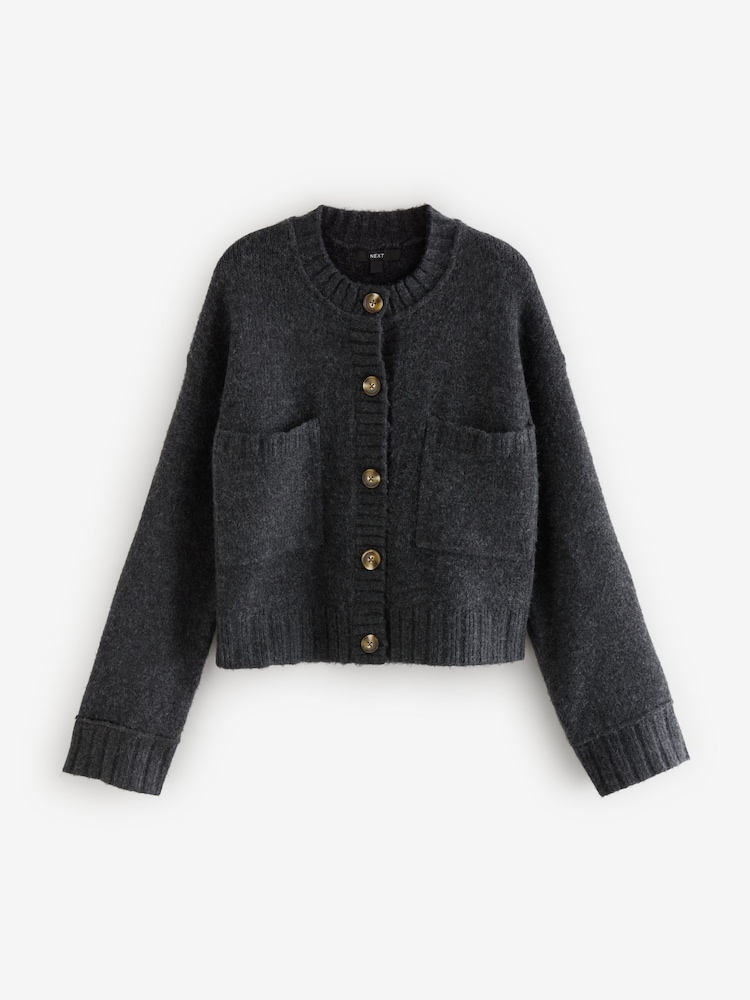 Rochelle Humes Grey Soft Touch Button Up Pocket Knitted Cardigan - Image 5 of 6